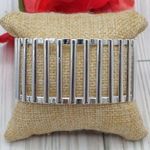 Cute Silver Tone Wide Bar Bangle Cuff Bracelet One Size Form to Fit Photo 0