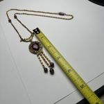 Vintage Goldette Purple Glass Dangle Fringe Y Drop Gold Tone Necklace Photo 2