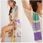 Anthropologie  Eliza Crochet Longline Duster Color Block Cardigan rainbow Photo 1