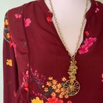 Old Navy  Floral Maroon Burgundy Semi Sheer Blouse Small S Photo 1