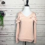 Calvin Klein Pink Ruffle Long Sleeve V Neck Sweater Top Size Small Photo 1