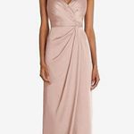 After Six Sleeveless Satin Faux Wrap Gown in Toasted Sugar, Size 18 Photo 3