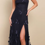 Lulus NWT  Abundant Charm Navy Blue 3D Floral Applique Maxi Dress Cocktail Size S Photo 0