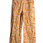 SheIn Retro Wide Leg High Rise Jeans XS Orange Swirl Psychedelic 5 Pocket Zip Photo 2