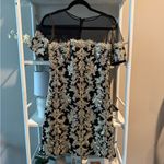 Tadashi Shoji  black and gold brocade dress with illusion neckline, size 6. Photo 2