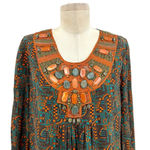 Anna Sui Tunic Top Dress Beaded Abstract Long Sleeve Brown Orange Green Size 6 Photo 1