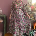 Vtg 80s Sunset Joi Lee Multicolor Floral Satin Georgette Midi Dress Resortwear Pink Size undefined Photo 2