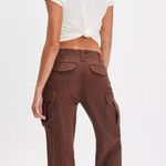 Free People Herringbone Textured Dark Academia Brown Cargo Pants Size 12 NWT Photo 3