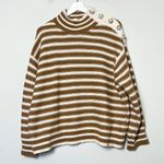 J.Crew CARAMEL NATURAL CABLE KNIT MOCKNECK STRIPE JEWEL BUTTONS SWEATER Photo 1