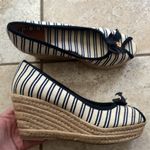 Tory Burch Jackie Striped Peep-Toe Wedge sandal Ivory Navy Photo 9