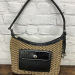 Brighton Brown Black Wicker And Leather Shoulder Bag Purse Woven Strap Zip Top Photo 0