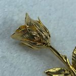 Gold Tone Long Stem Bud Rose Pin Brooch Leaves Stem Flower Vintage Photo 5