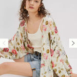Anthropologie  Marie Shimmer Gold Floral Kimono One Size Photo 0