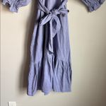 Heidi Wynne Linen Cotton Midi Dress with Tie Waist & Puff Sleeves Blue Photo 2
