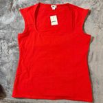 J.Crew NWT  Cap-sleeve Stretch Cotton-blend
Squareneck Tank Top‎ Women Red Medium Photo 1