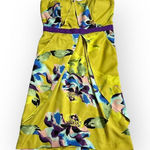 Vince Camuto Mini Dress Women's 8 Yellow Blue Floral Sweetheart Strapless Photo 0
