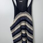 ZARA  Blue Black Loose Knit Crochet 100% Cotton Beachy Coastal Tank Top Small Photo 2