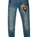 ZARA  Medium Wash Floral Embroidered Studded Skinny Jeans 2 Photo 2