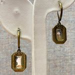 Signed NR Vintage Red Emerald Cut Leverback Dangle Earrings Antique Gold Tone Photo 1