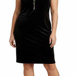 R & M Richards Retro Black Velvet Shift Dress Chain Necklace Roaring 20s 18 XL Photo 0