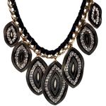 Clear Rhinestone Petal Pendants Statement Necklace Black Thread Gold Tone Chain Photo 1