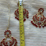 3 piece set earrings and tikka costume jewelry Pakistani Indian Bollywood Style Red Photo 6
