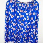 Lucky Brand Blue Pink Floral Print Long Sleeve Blouse Women's Size Large L Photo 0