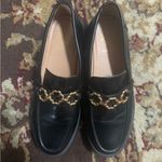Sam & Libby  Black Leather Loafers with Gold Chain Detail Photo 3