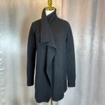 Vince Ribbed Knit Drape Front Cardigan Sweater Black Small S Cozy Layering Photo 9