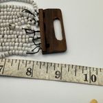 Wood Buckle White Seed Bead Statement Bracelet Boho Wood Clasp Closure Cuff Photo 5