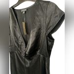 J.Crew  Short Sleeve Slip Dress Satin Size 6 - Black V Neck Short NWT Photo 2