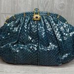 Judith Leiber Python Evening Bag medium clutch cross body purse blue w/ clasp Photo 0