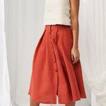 Vintage Red 100% Linen Button Front High Waisted Preppy Coastal Maxi Skirt Size M Photo 0