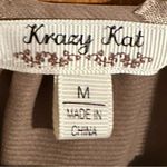 Krazy Kat Womens Blouse Brown Taupe Tie 3/4 Sleeve Round Neck Lined. Size M Photo 4
