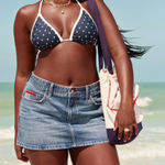 Hollister NWT Low-Rise Medium Wash Flag Embroidered Denim Mini Skort | Size: 6 Photo 0