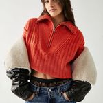 Free People Oversized Red Orange Half Zip Sweater Photo 0