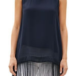 J.Crew Dark Navy Sleeveless Tunic Top Fringe Hem EUC Medium Photo 0