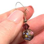 Unique Elegant Earrings Gold and Multicolored Beads Purple Photo 4