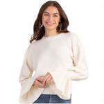 Trina Turk Chloe Merino Wool Sweater Ruffled Sleeves White Sz XL Photo 2