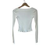 Garage White Ribbed Long Sleeve Scoop Neck Top Stretchy Size XS Photo 2