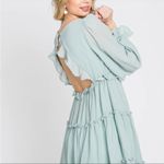 She & Sky NWT Mint Green Chiffon Ruffle Tiered Open Back Maternity Dress Photo 4