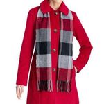 London Fog Women's Peacoat Size Small Red Wool Blend Winter Coat Fringe Scarf Photo 0