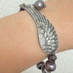 Handcrafted Artisan Angel Wing Freshwater Peacock Pearl Beaded Bracelet 23g. Silver Photo 3
