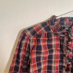 Brooks Brothers Popover Blouse Navy Red Plaid Ruffle 2 Photo 3