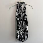 Y2K BLACK AND WHITE ROSE PRINT BELTED HALTER‎ NECK TANK TOP Size L Photo 6