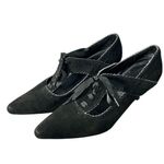 Y2K Black‎ Leather Kitten Heels Sz 9W Pointed Toe Lace Photo 2