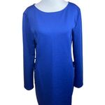 Long Sleeve Knit Bodycon Royal Blue illusion Fitted Dress Size Med Photo 1