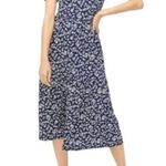 J.Crew Navy Blue Floral V-neck Short Sleeve Tiered Maxi Dress Photo 0