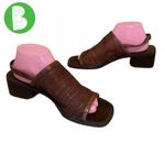 Nine West VINTAGE 1990'S/Y2K "BIDWELL" BROWN LEATHER SLINGBACK BLOCK HEELS (10) Photo 1