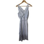 DKNY  Sleeveless White and Blue Chain‎ Striped Chiffon Mock Wrap Dress 10 Photo 1